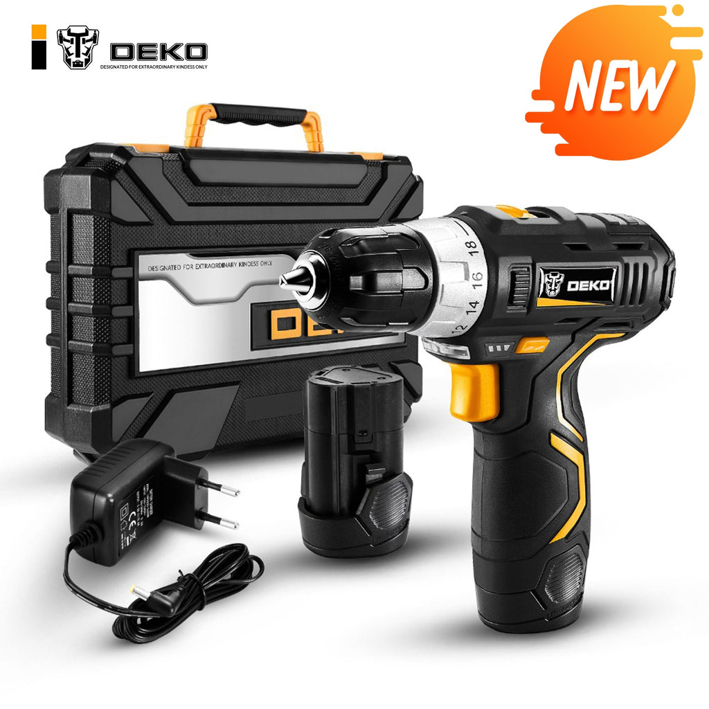 DEKO GCD12DU3 12V Max Electric Screwdriver Cordless Drill Mini Wireless Power Driver DC Lithium-Ion Battery 3/8-Inch 2-Speed