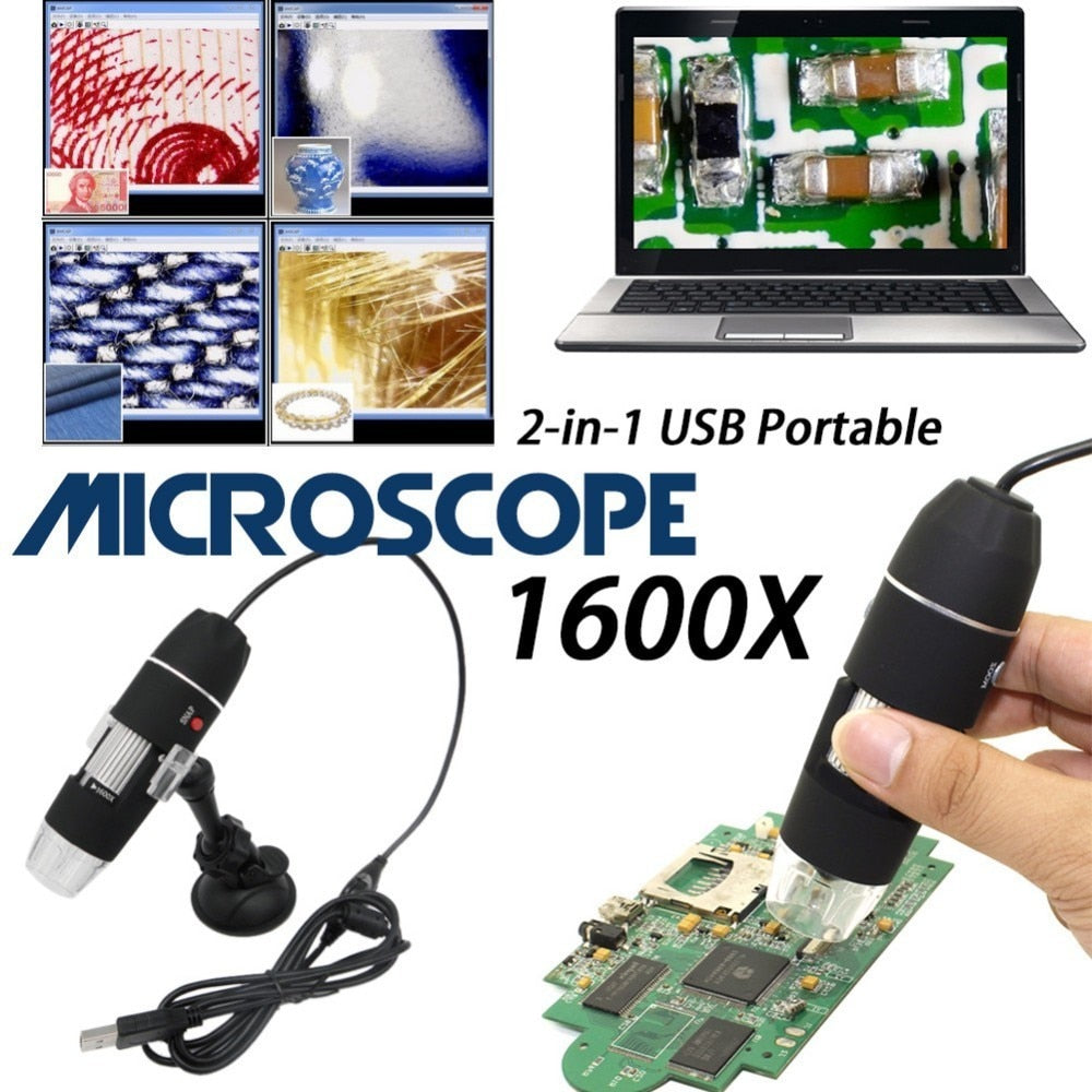Mega Pixels 1600X 8 LED Digital Microscope USB Endoscope Camera Magnifier Electronic Stereo