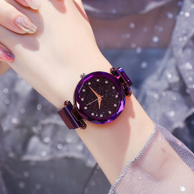 Luxury Women Watches Ladies Magnetic Starry Sky Clock Fashion Diamond